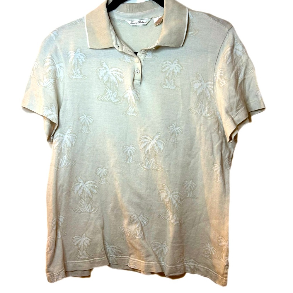 Tommy Bahama Beige polo shirt palm tree print supima cotton beach size xl 16